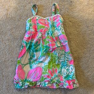 Lilly Pulitzer Dress Girls 6 M Medium Pink Flamingo Cluck print adjustable